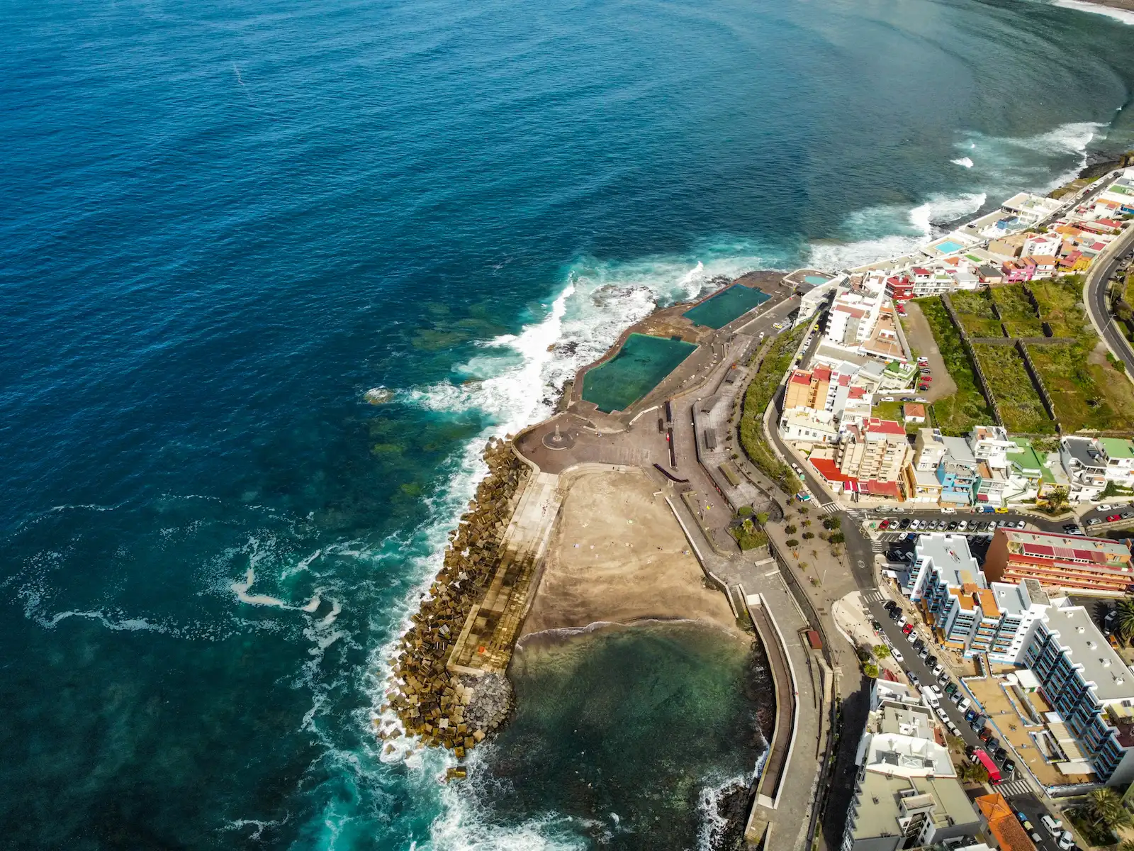 Aerial view of Bajamar natural pools on the Tenerife coast