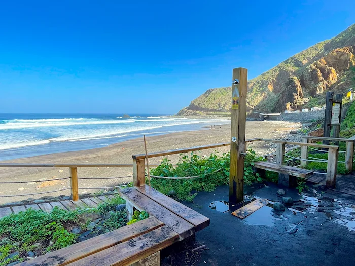 Wooden beach shower at Playa de Benijo in Tenerife