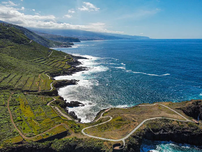 Aerial view of the El Sauzal cliff walk and coastline
