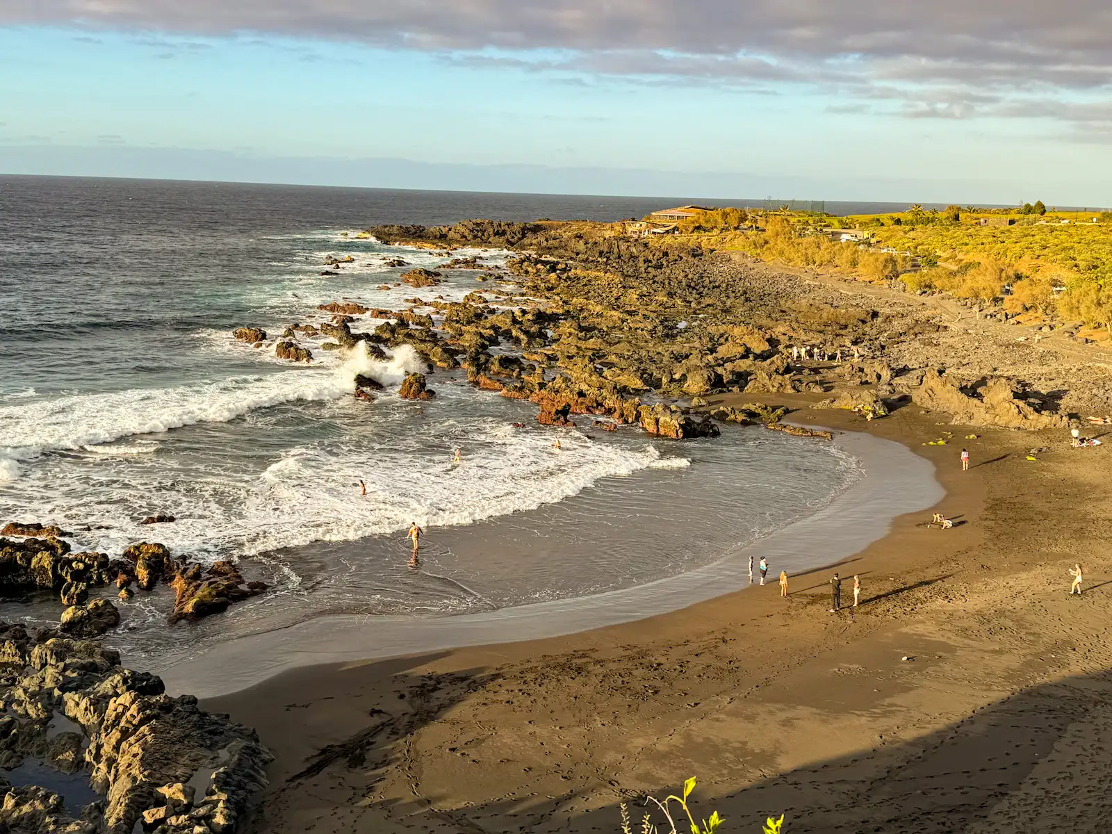 Playa de las Arenas Tenerife with black sand and rocky coast