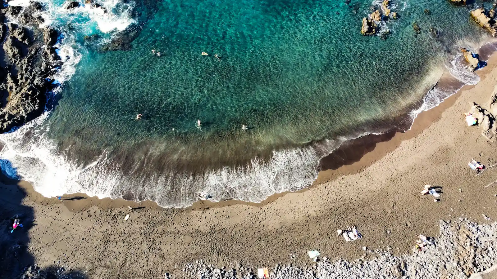 Aerial view of Playa de las Arenas Tenerife with turquoise water and sand