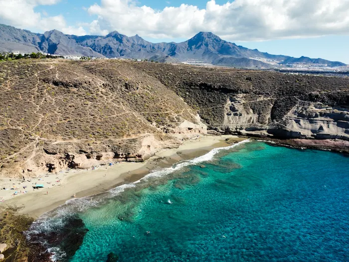 Aerial view of Playa Diego Hernandez Tenerife and nearby cliffs