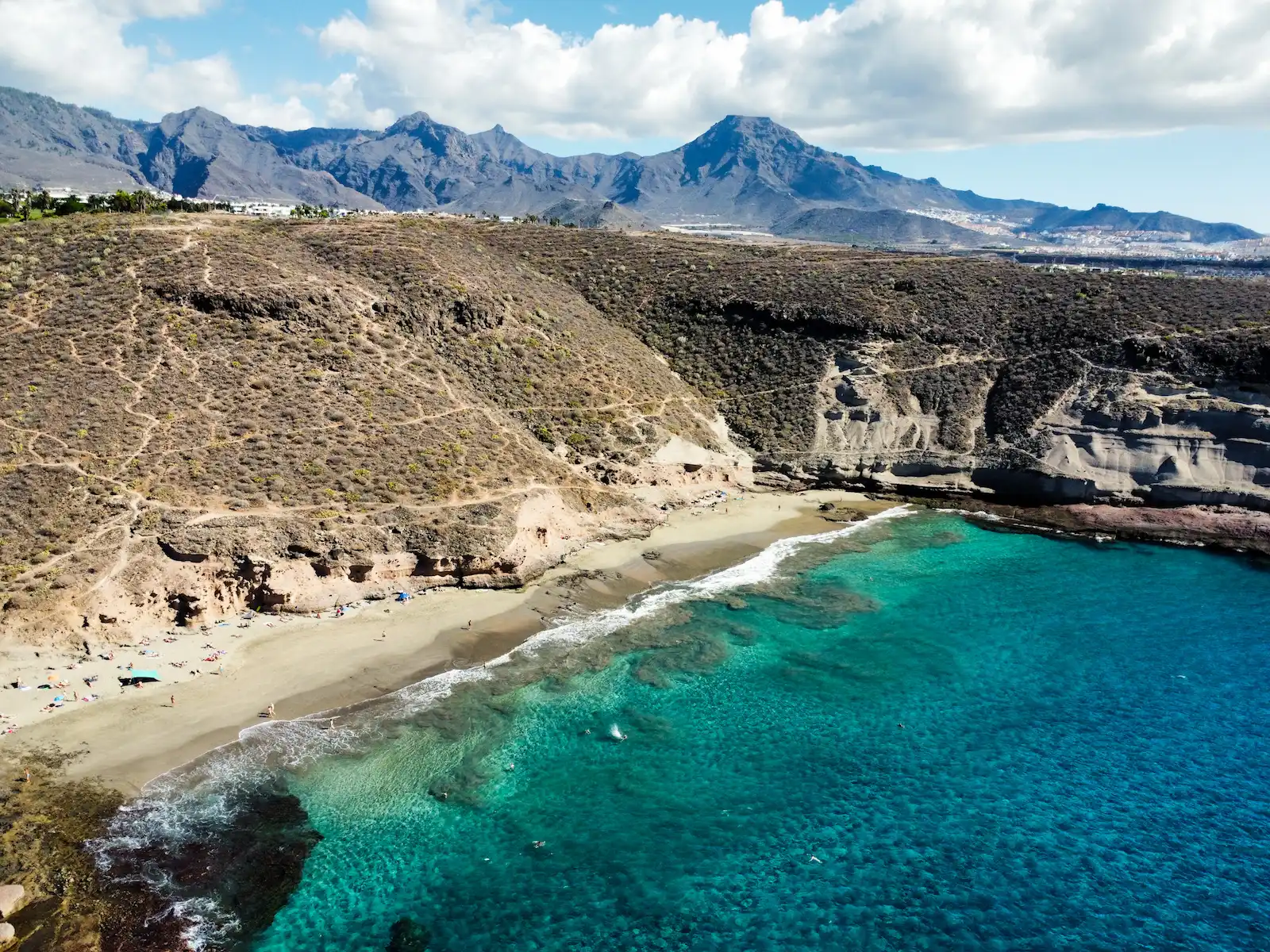 Aerial view of Playa Diego Hernandez Tenerife and nearby cliffs