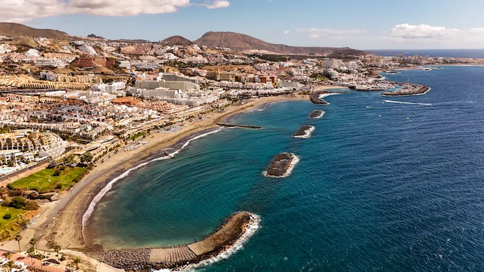 Playa Fañabé coastline and breakwaters in southern Tenerife
