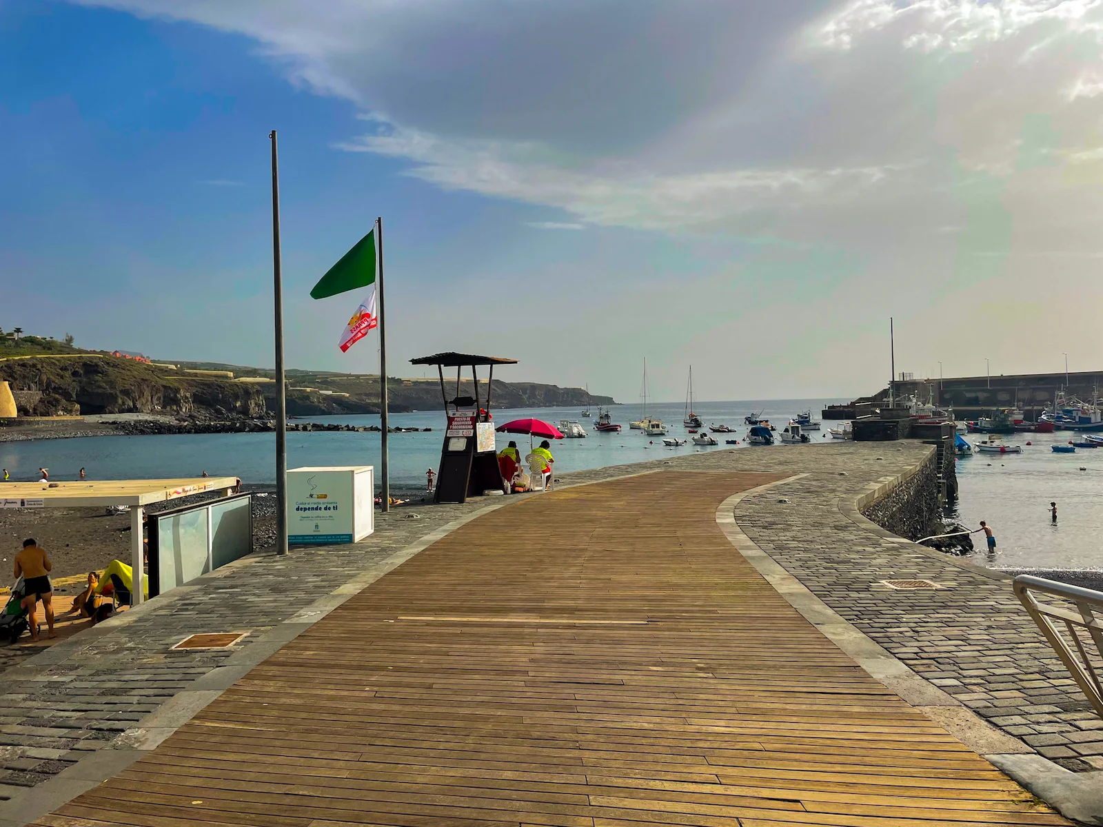 Wooden promenade at Playa San Juan Tenerife harbour