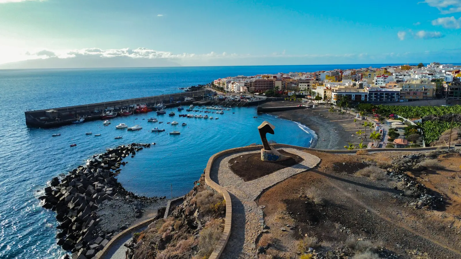 Viewpoint overlooking Playa San Juan Tenerife and fishing boats