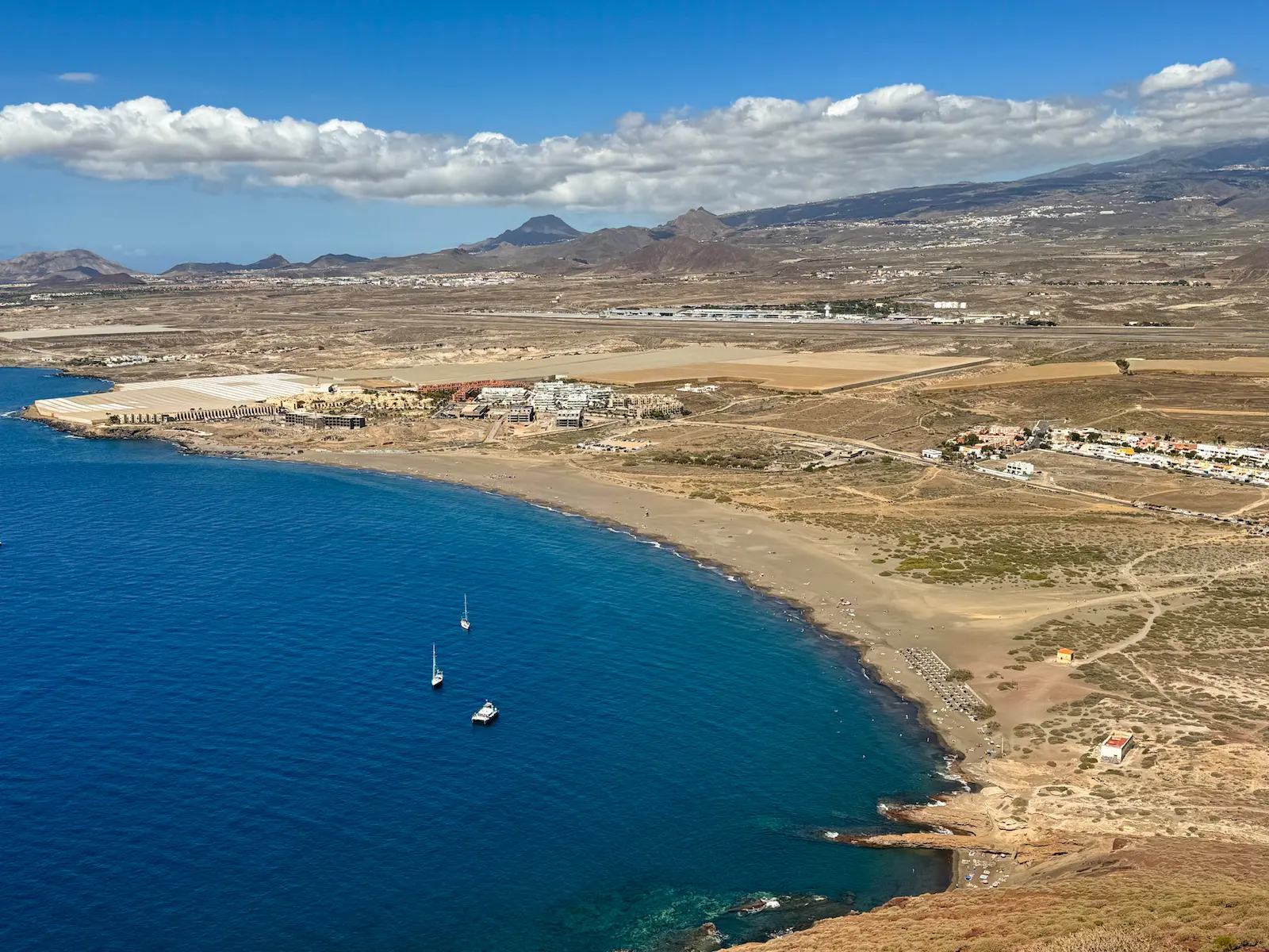 Aerial view of La Tejita Beach and Montaña Roja near El Médano