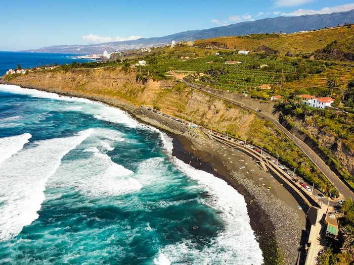 Scenic aerial view of El Socorro Beach and Tenerife coastline