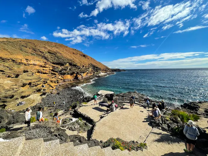 Sunbathing platform by the ocean at Playa Montaña Amarilla
