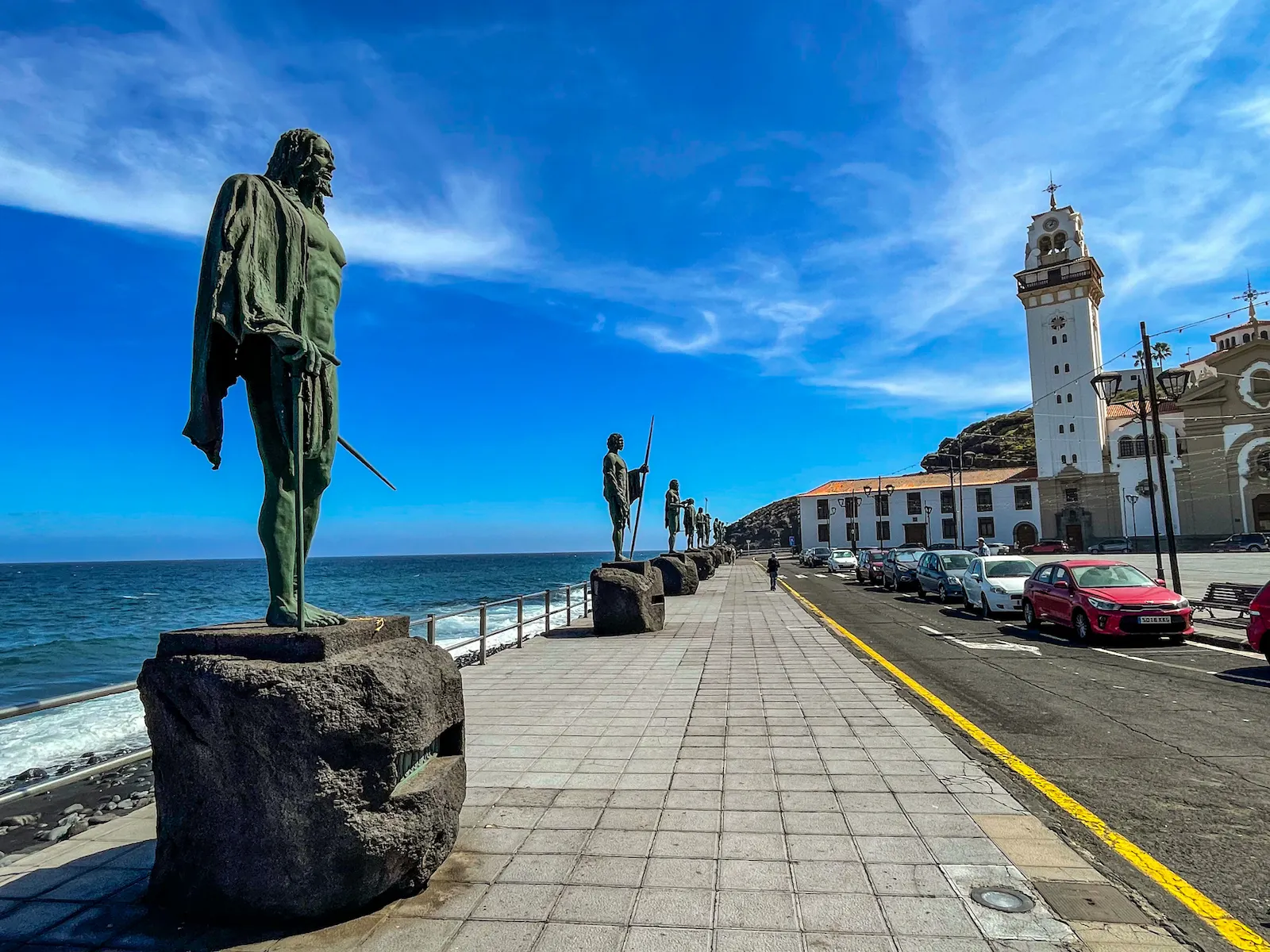 Statues of Guanche kings on the promenade of Candelaria