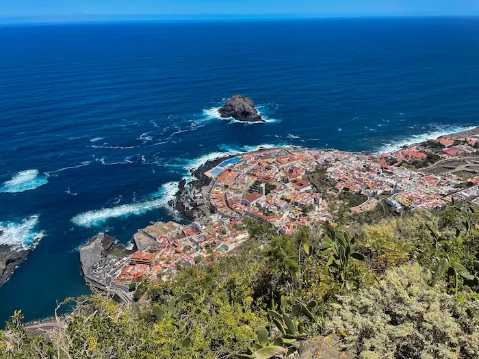Aerial view of Garachico town and coastline from above