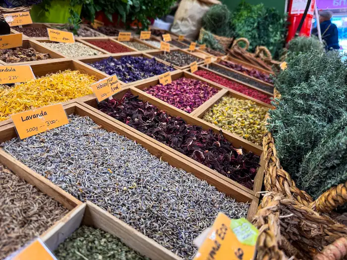 Aromatic herbs and spices at La Laguna’s food market