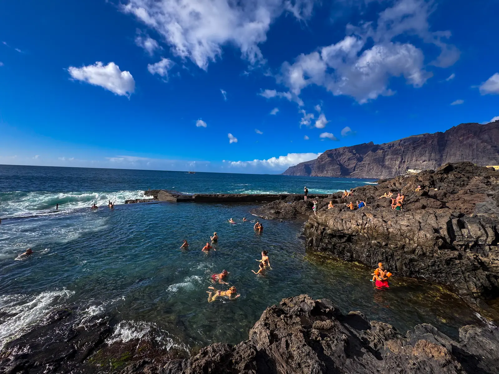 Swimmers enjoying the natural pool in Los Gigantes Tenerife
