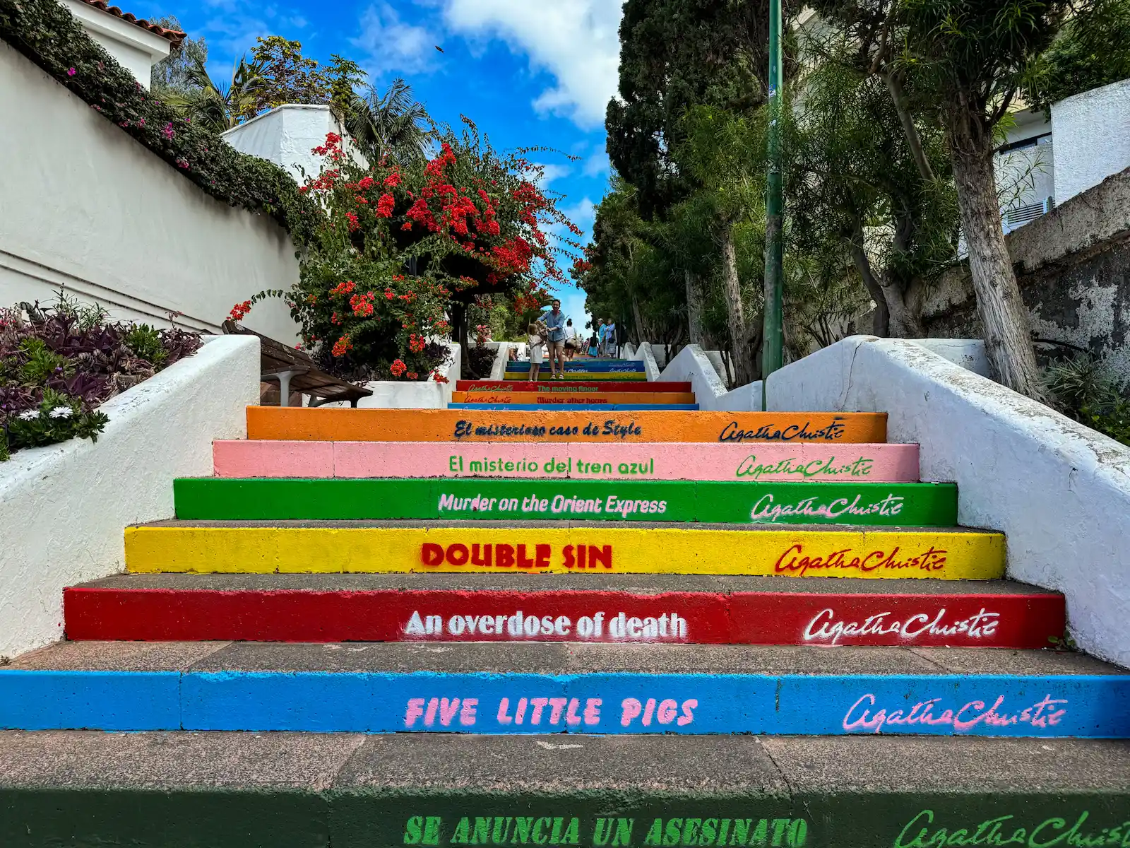 Colorful stairs with Agatha Christie book titles