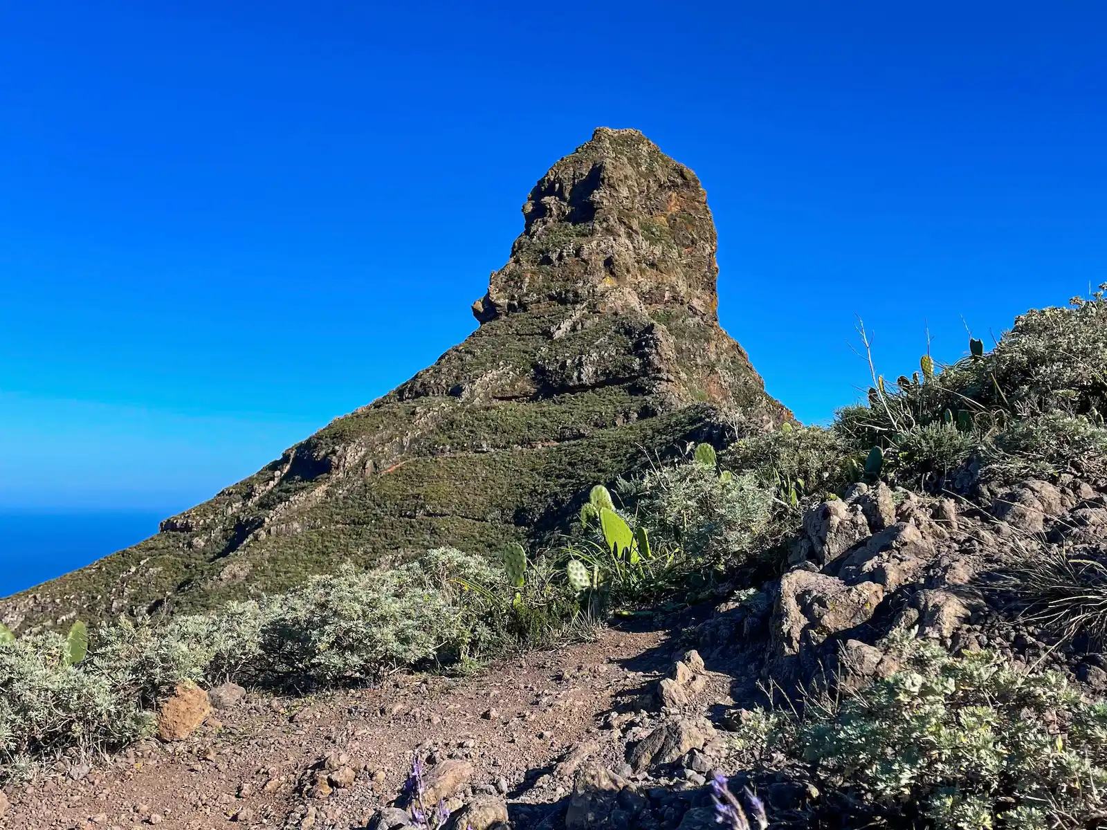 Close-up of the volcanic Roque de Taborno peak with clear sky