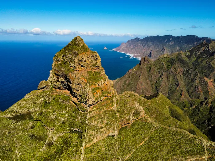 Close-up of Roque de Taborno peak under clear blue sky
