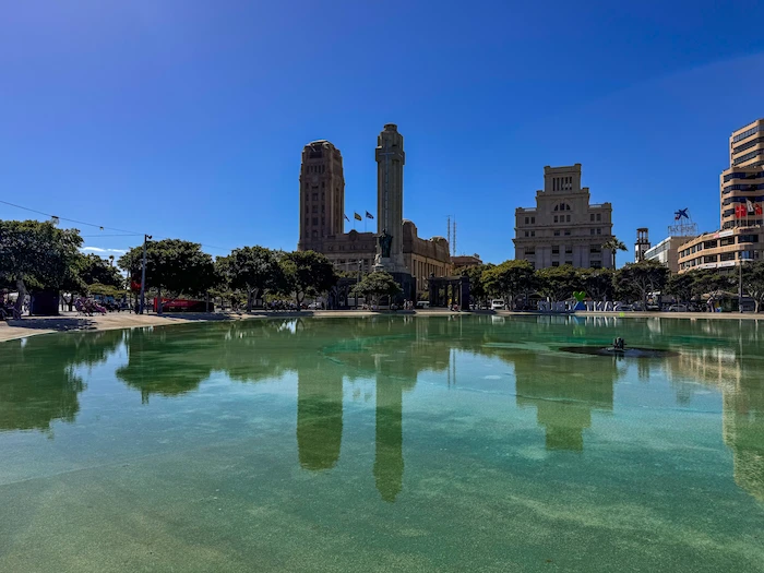 Plaza de España with buildings and reflection pool in Santa Cruz de Tenerife