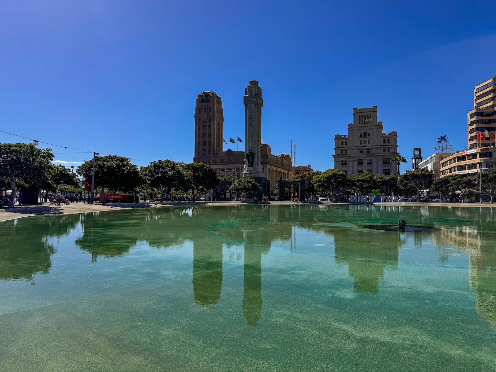 Plaza de España with buildings and reflection pool in Santa Cruz de Tenerife