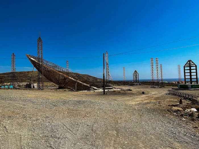 Abandoned antenna in the desert landscape of southern Tenerife
