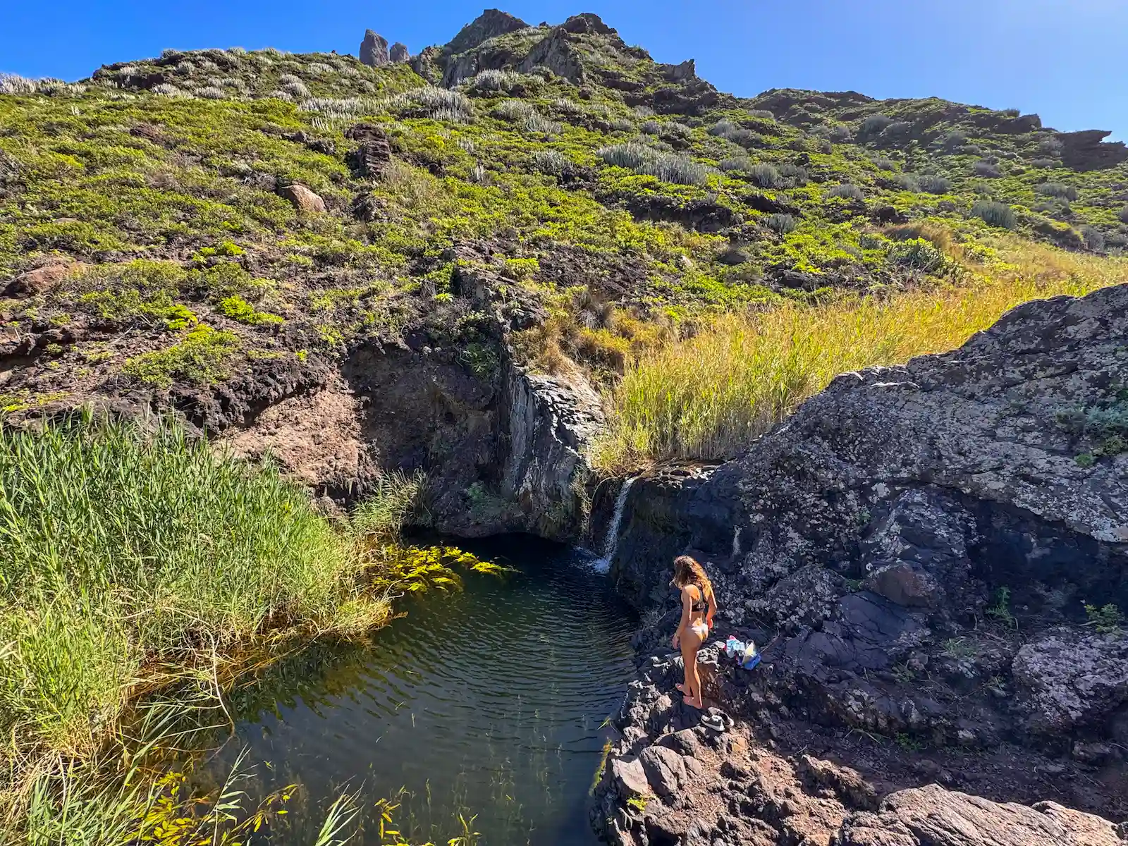 Small natural pool near Playa Tamadite on the Afur hike