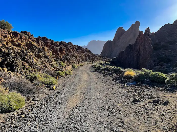 Gravel path with jagged volcanic rocks near Parador, Teide National Park