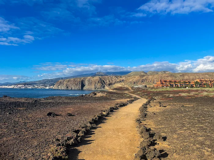 Coastal hiking trail from Los Cristianos with sea and cliffs in the background