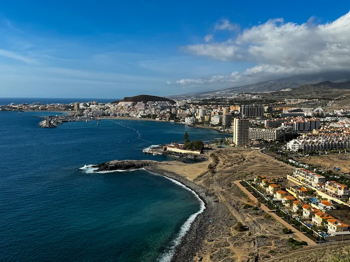 Aerial view of Los Cristianos town and coastline