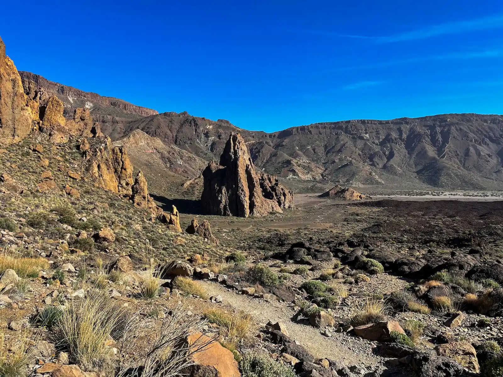 Walking path through volcanic terrain in Roques de García