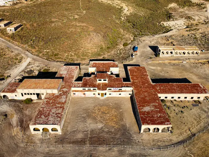 Drone view of Sanatorio de Abona with red rooftops