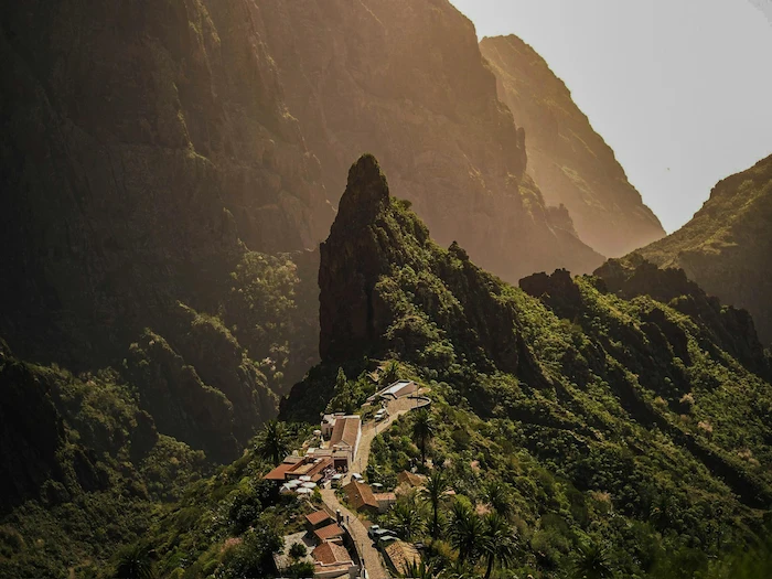 Aerial view of Masca village and surrounding mountains
