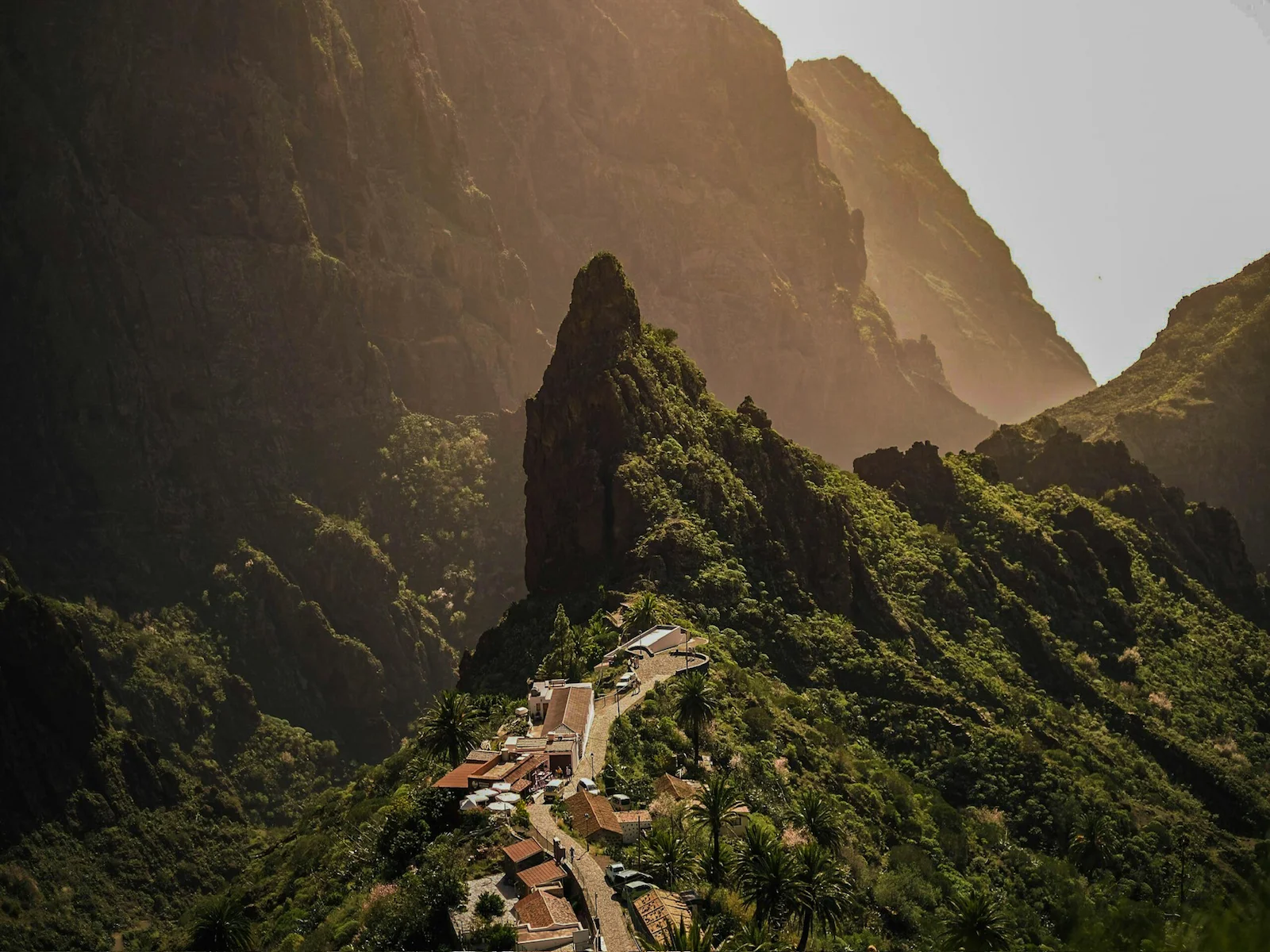 Aerial view of Masca village and surrounding mountains