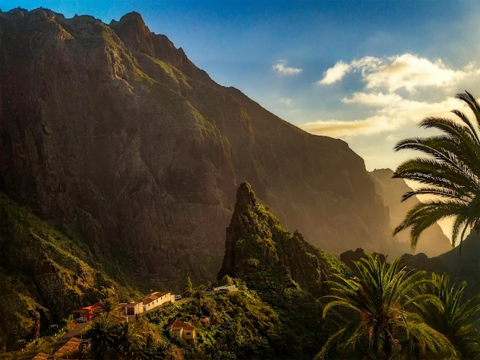 Masca village at sunrise surrounded by dramatic cliffs
