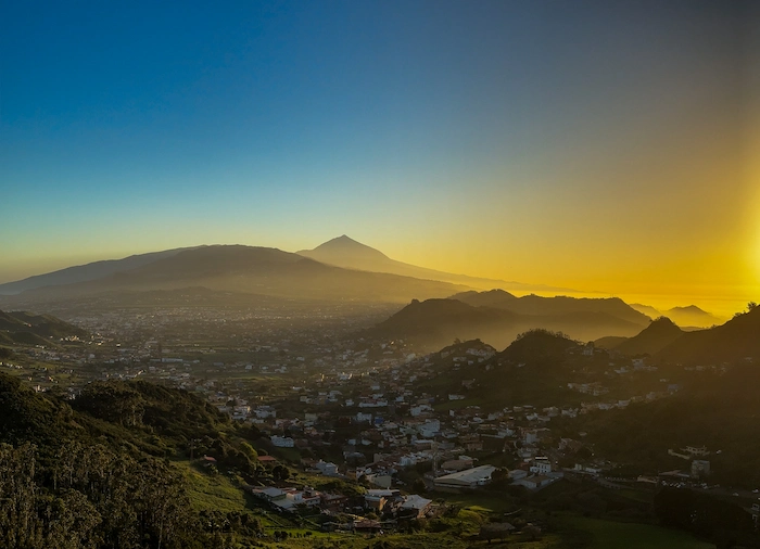 Sunset over La Laguna and Mount Teide from Anaga
