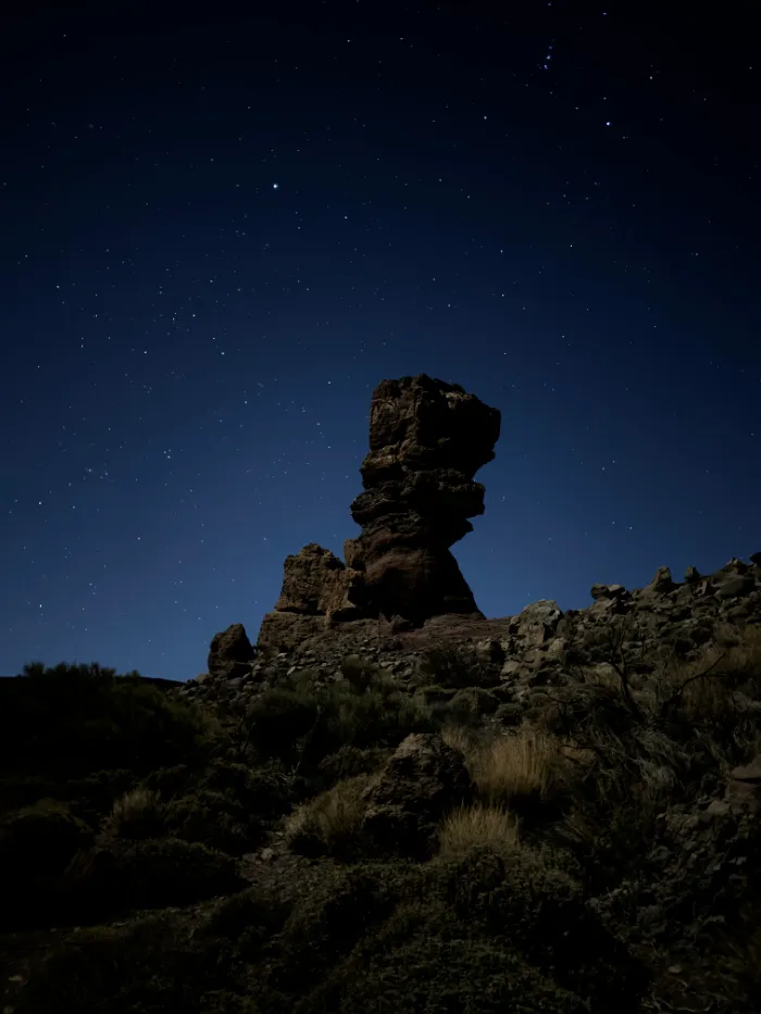 night view of roqeus de garcia in teide national park