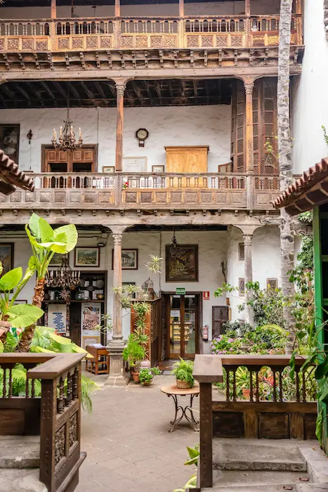 Traditional Canarian wooden balconies at Casa de los Balcones in La Orotava, Tenerife