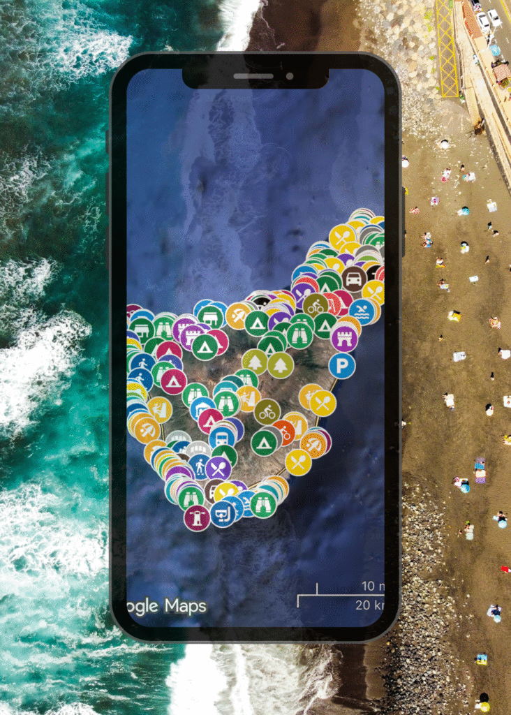 Complete map of Tenerife with aerial view of Playa del Socorro